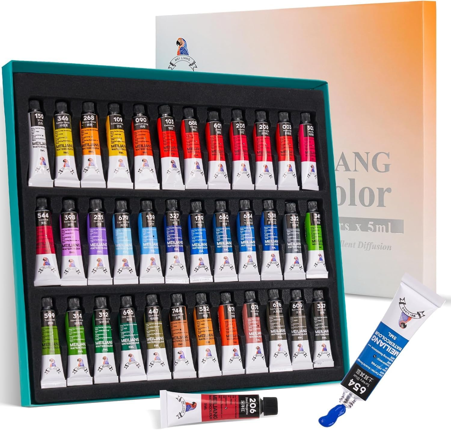 Meiliang Watercolor Paint Set 36 Vibrant Colors 5Ml / 0.17 Fl Oz Tubes, Watercolor Tubes with Great Value, Water Color Paints Art Supplies for Adults, Artists & Beginners