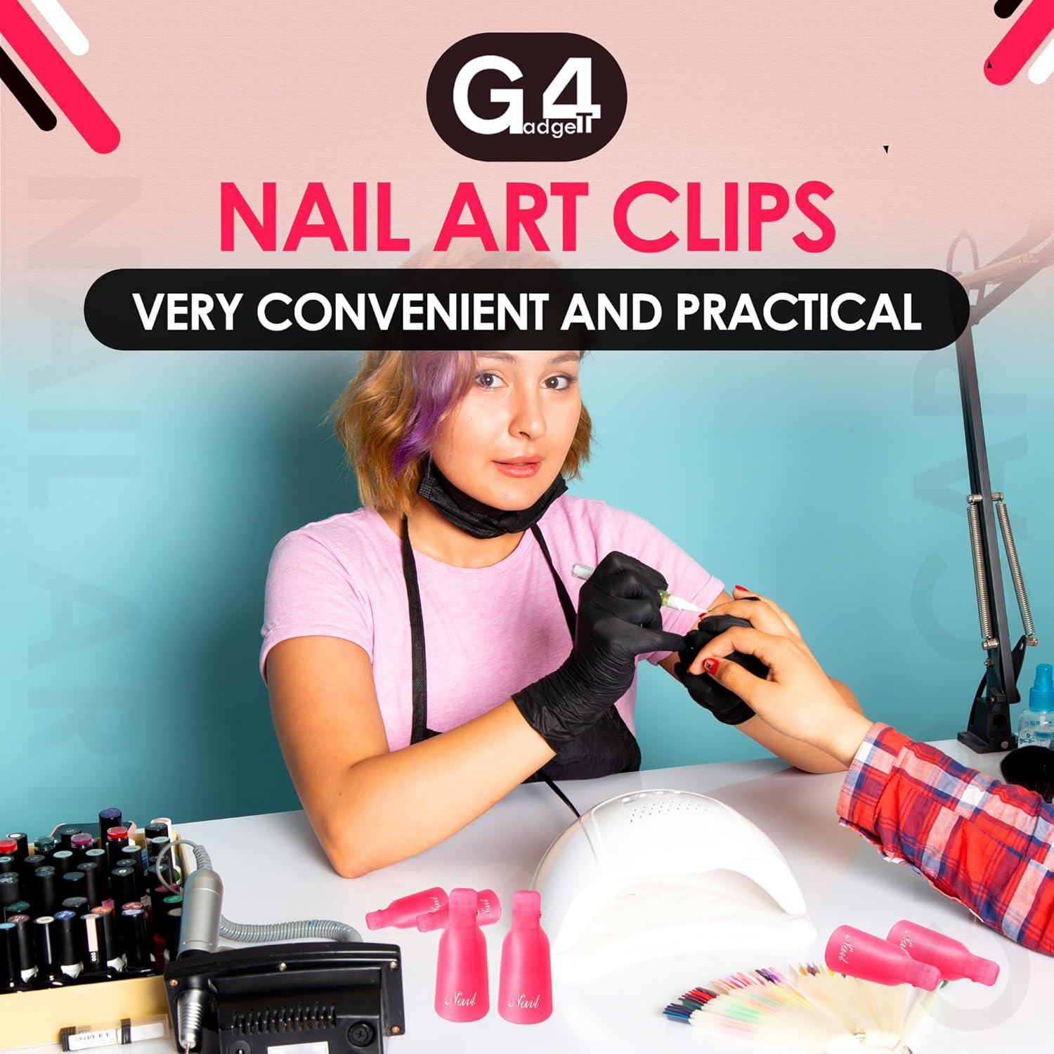 G4GADGET 10 PCS Nail Polish Remover Clips &ndash; Soak off Gel, Acrylic & UV Nail Polish Removal, Reusable & Anti-Slip Rose Red Clips for Fingers & Toenails image number 3