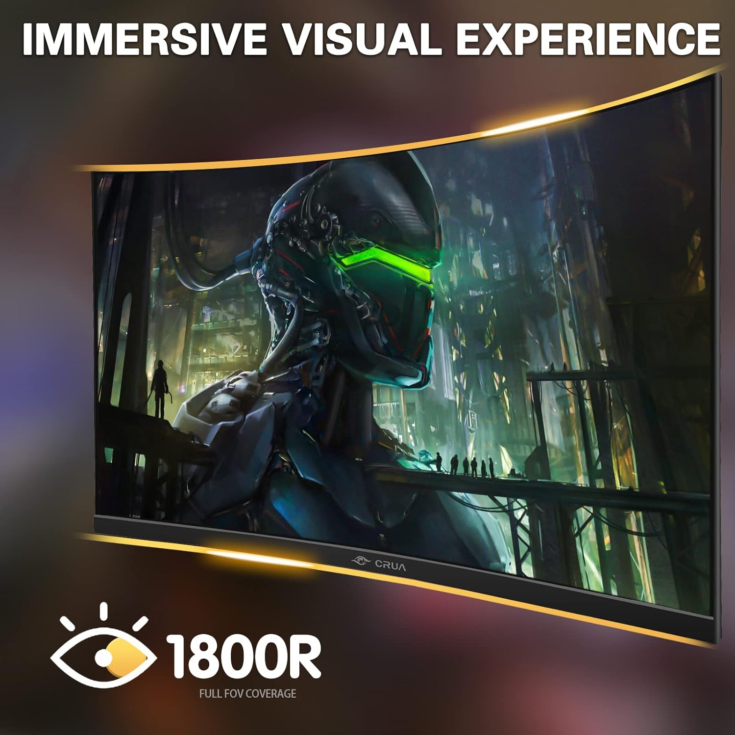 CRUA 27" Curved Gaming Monitor, 2K QHD (2560X1440), 144Hz Computer Monitor, 1800R Curvature, 120% Srgb, Freesync, Frameless Design, HDMI 1.4, DP 1.2, Wall Mountable- Black image number 2