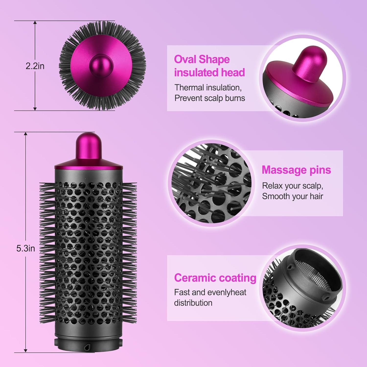 PUREGUST round Brush Attachment for Dyson Air Wrap Oval round Volumizing Brush for Dyson Airwrap Accessories, Rose image number 2