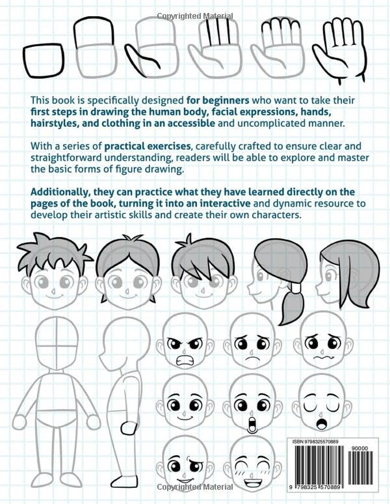 Learn How to Draw People for Beginners: 80 Practical, Step-By-Step Exercises of Facial Expressions, Hands, and Body Aimed at Kids. image number 1