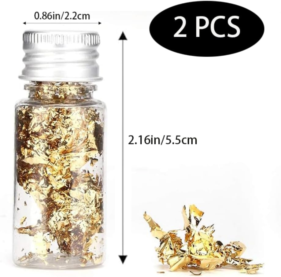 Imitation Gold Foil Flakes Cake Glitter Gold Leaf Sheets Nail Art Paper Baking Decoration for Cooking Dessert Cupcakes Chocolate Candies DIY Crafts Makeup Supply, 2Pcs, 0.2Oz image number 3