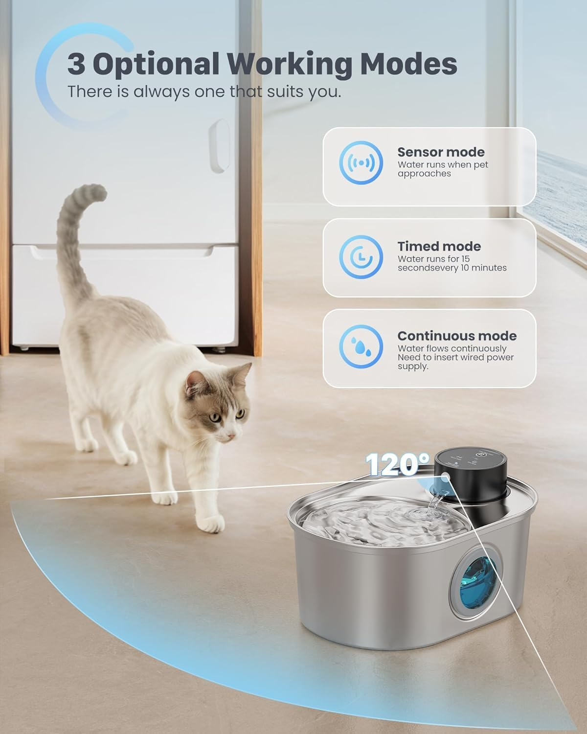 Wireless Cat Water Fountain: Battery Operated Stainless Steel Pet Fountain, Automatic Cordless Water Dispenser Indoor, Metal Bottle for Drinking, Rechargeable Dog Water Bowl(6 Filters+ 3 Sponges)