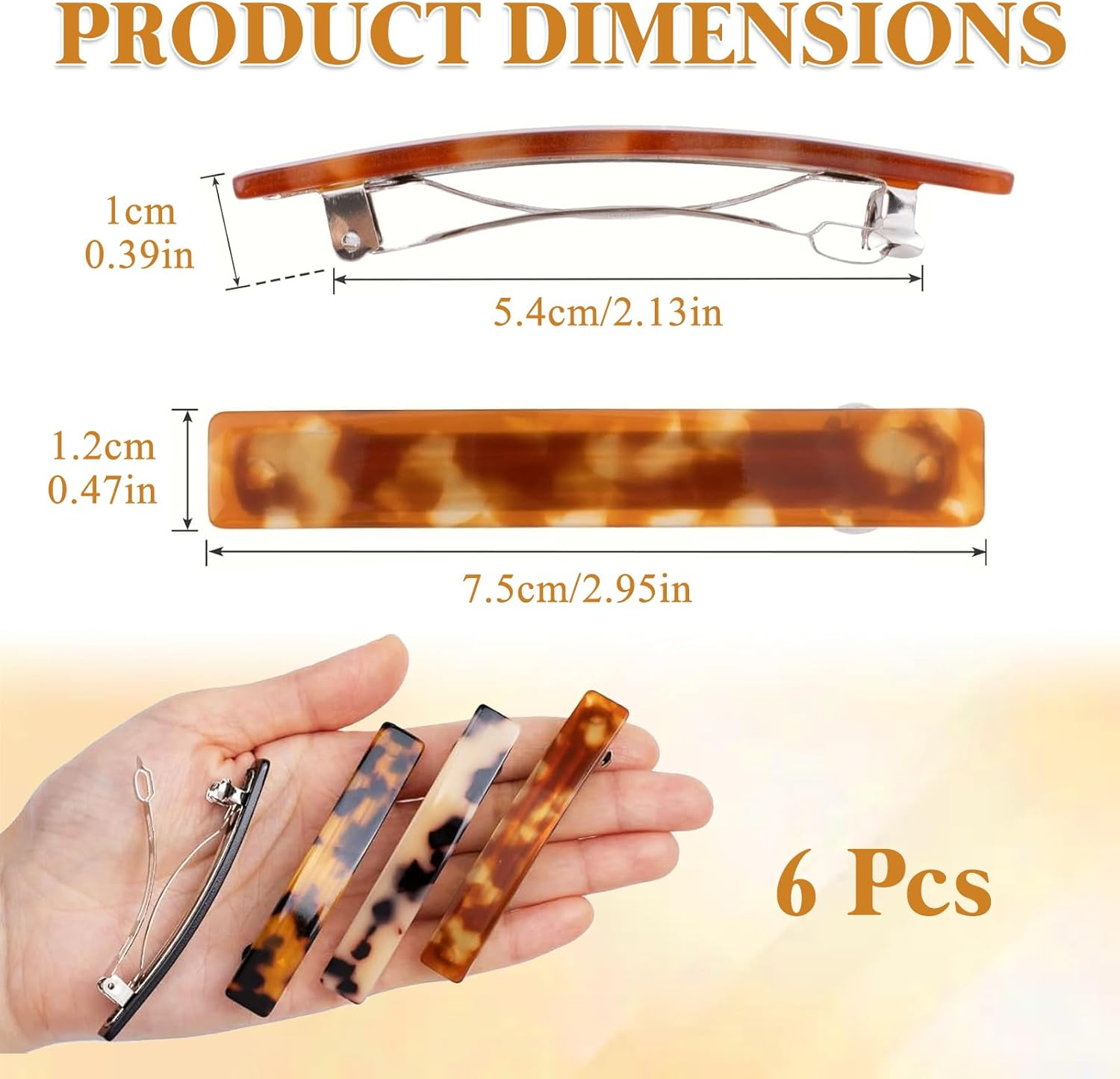 Hanyousheng 6 PCS French Hair Clips, 7.5Cm Acetate Barrette Hair Sliders, Tortoiseshell Delicate Hairs Accessories, Colorful Hairs Clis for Women and Girls(Six Colors) image number 6