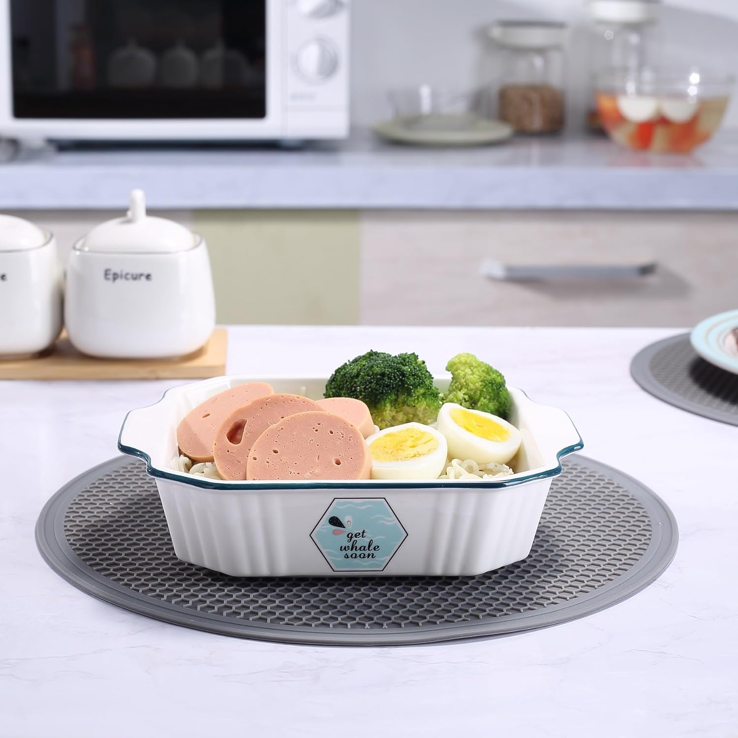 To Encounter Silicone Microwave Mat - round 12" X 12" - Set of 2 Heat Resistant Multifunctional Mat, Splatter Guard, Trivet, Hot Pad, Pot Holder image number 1