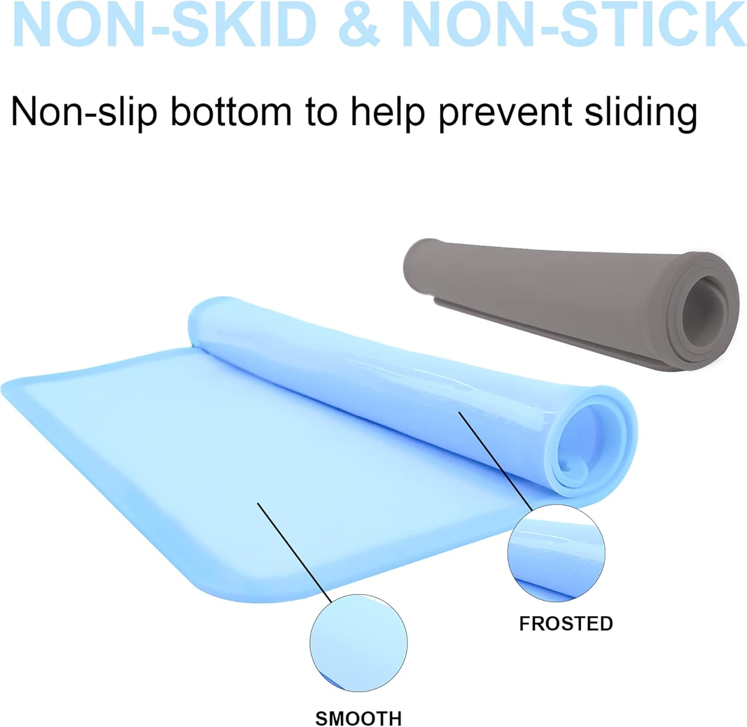 Silicone Kids Placemats, Non-Slip Portable Placemats for Kids Baby Toddlers Table Mats, Reusable Children&rsquo;S Dining Food Mat, 2Pack, Baby Blue/Gray image number 4