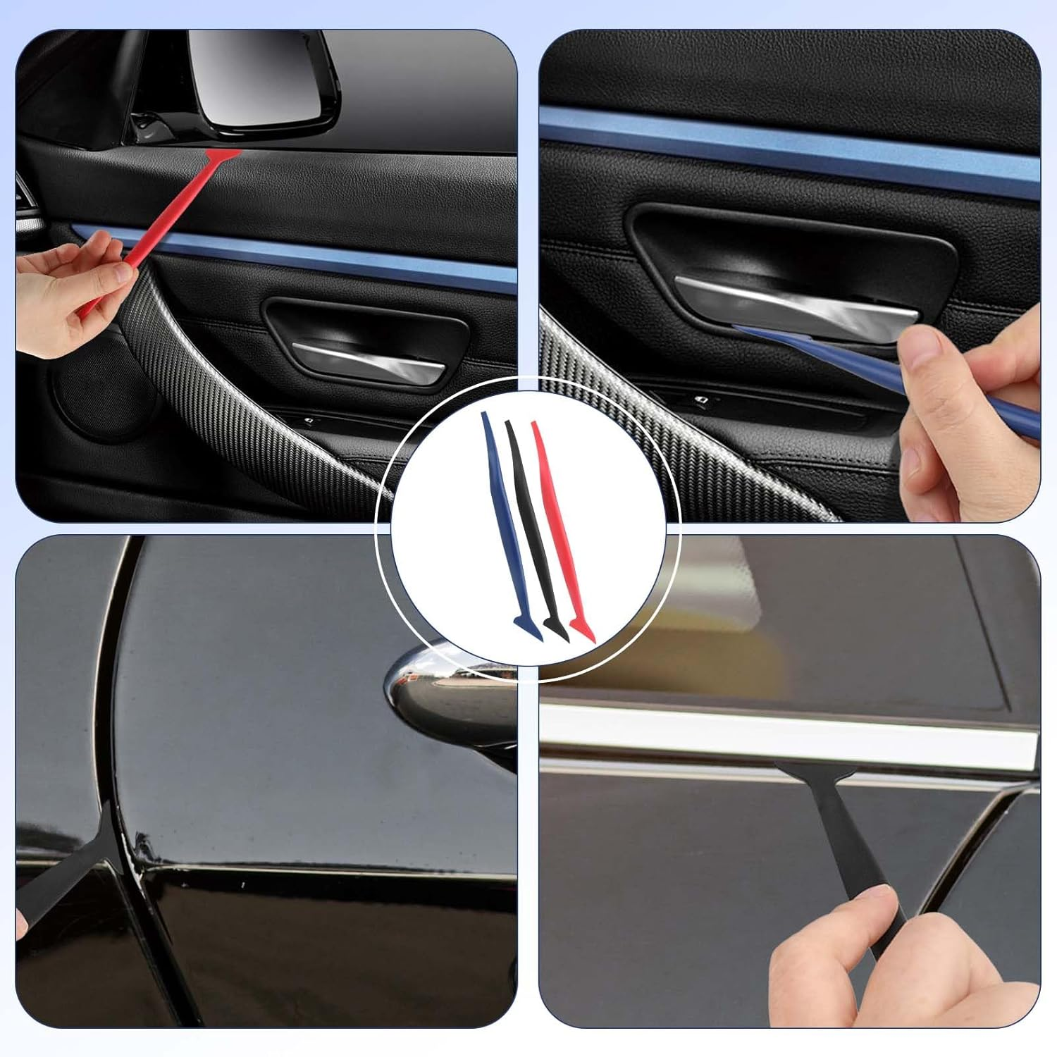 Bewudy 3 Pcs Car Micro Squeegee Curves Slot Tint Tool Set, 3 in 1 Vinyl Car Wrapping Flexible Micro Squeegee, with Different Hardness for Installing Vehicle Wraps and Auto Stickers(3 Pcs) image number 1