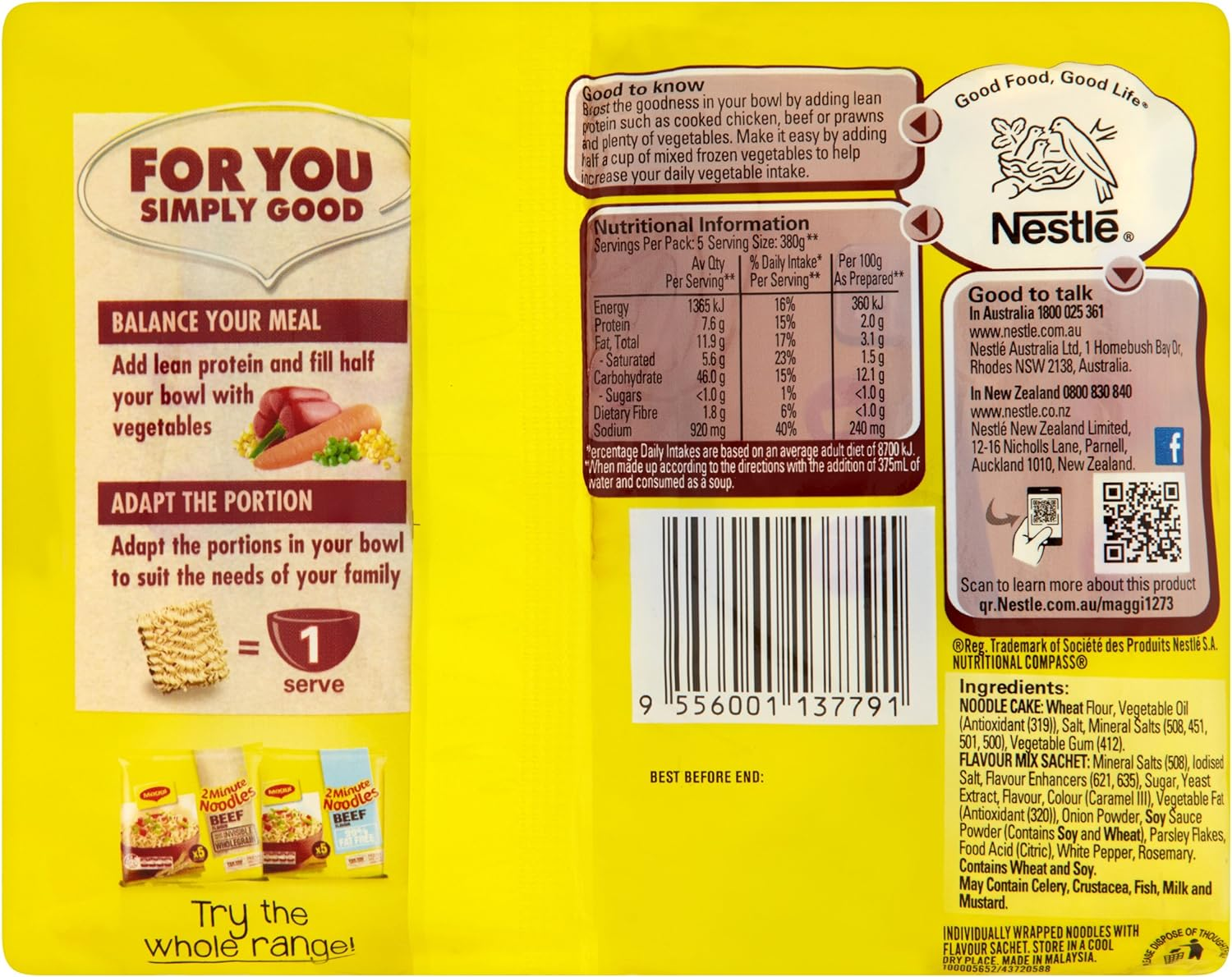 Maggi 2 Minute Noodles, Beef, 5 Pack, 360G image number 1