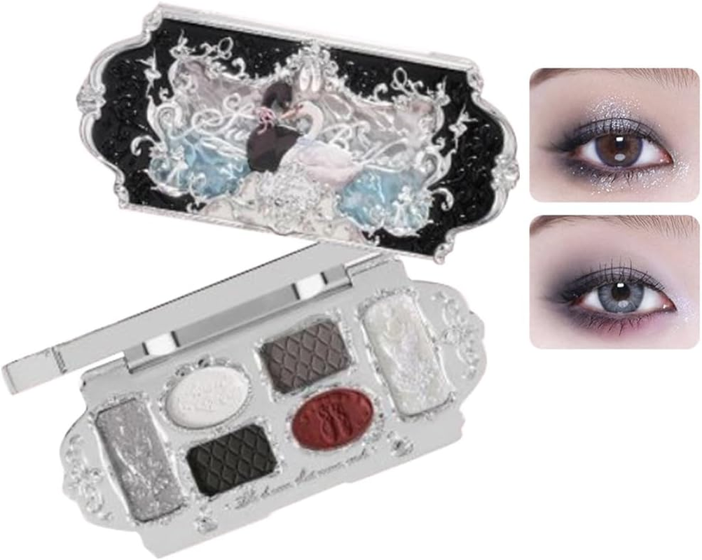 Flower Knows Swan Lake Ballet Eyeshadow Palette Delicate Matte Glow Waterproof 6-Color Glitter Eyeshadow Palette (C02)