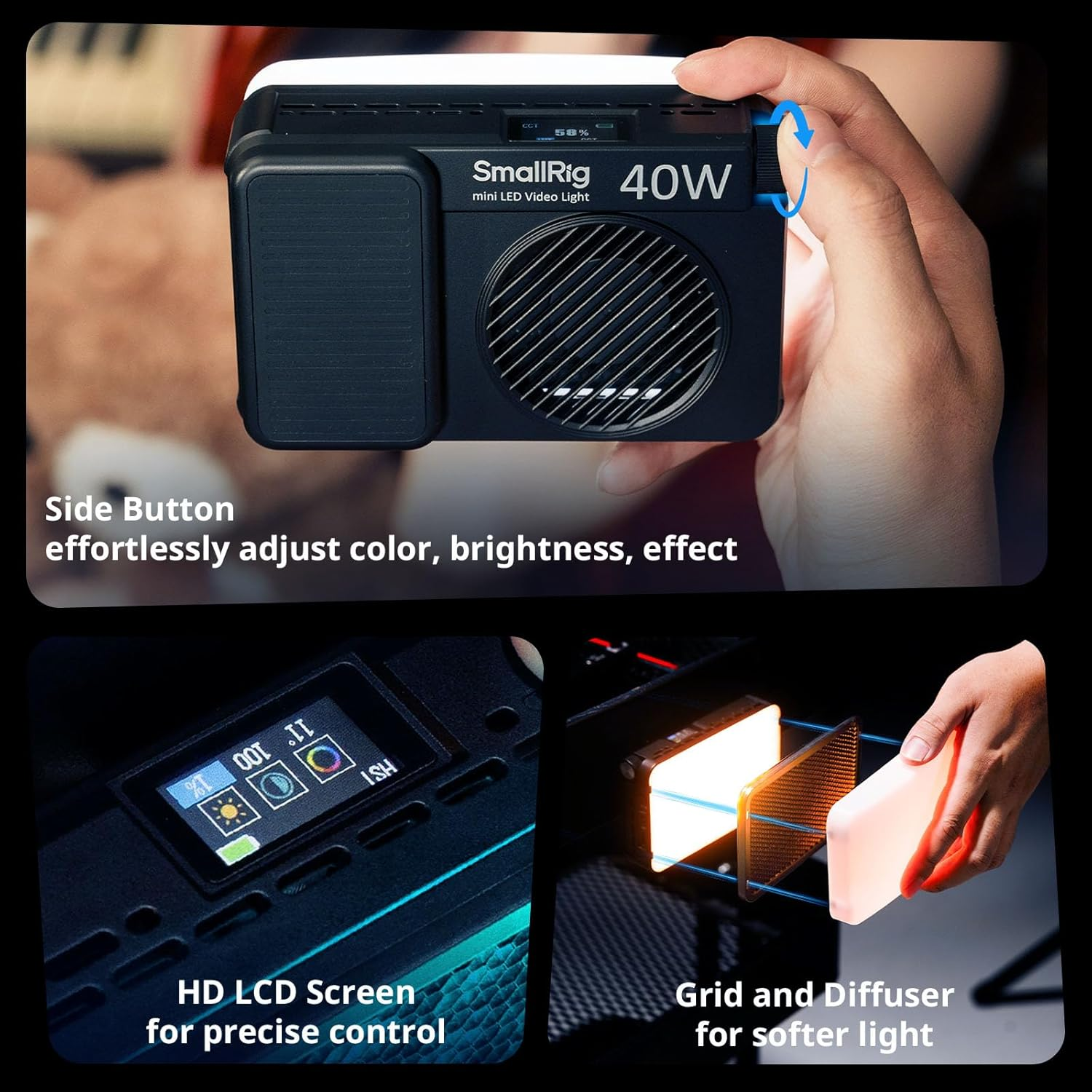 Smallrig RM 40C Mini LED RGB Video Light, 4800Mah Battery, LCD Display, Portable Camera Light for Tiktok Youtube Content Creators Photographer Gifts, 2500K-10000K CRI 96 TLCI 99, Magnetic Mount - 5359 image number 5