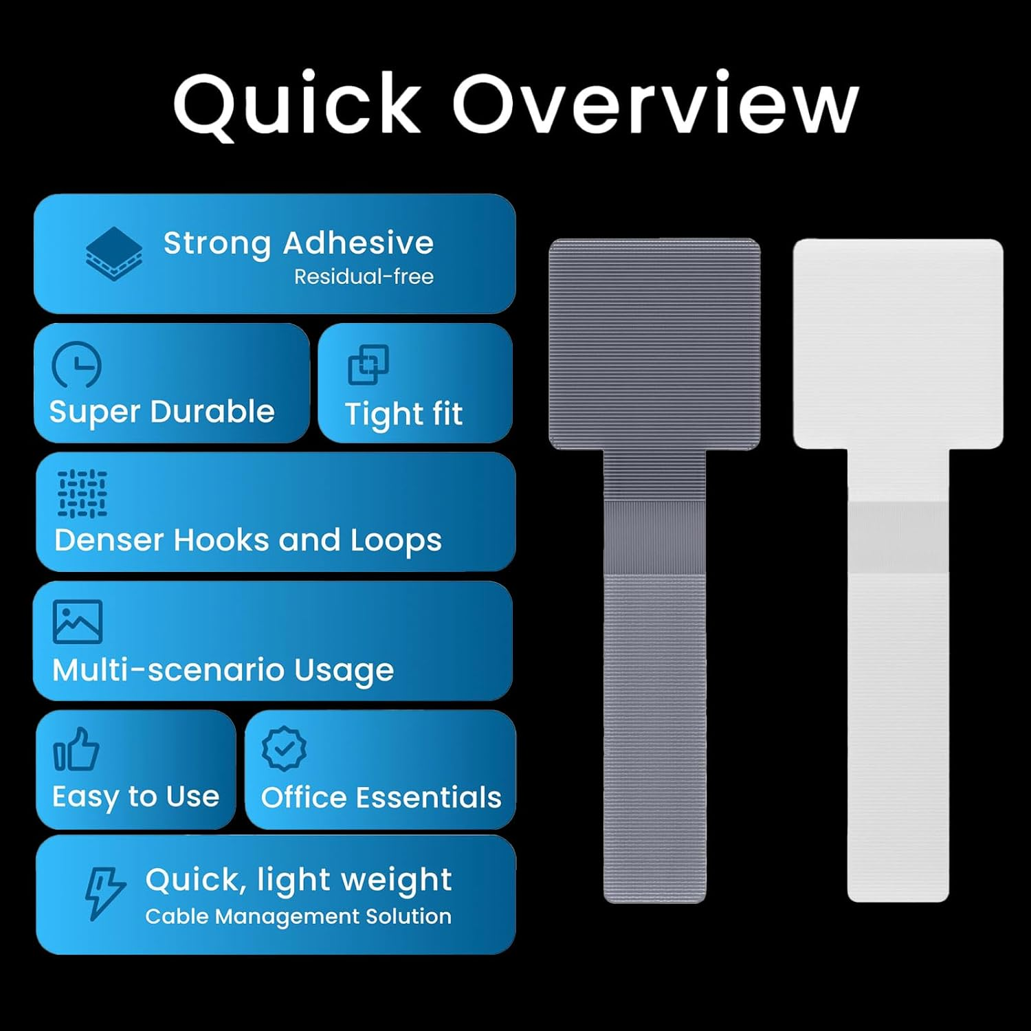 Lyvixora 40-Pack Self Adhesive Cable Ties - Reusable Cable Straps, Strong Sticky-Back Cable Management, Cable Clip for Charging Wires