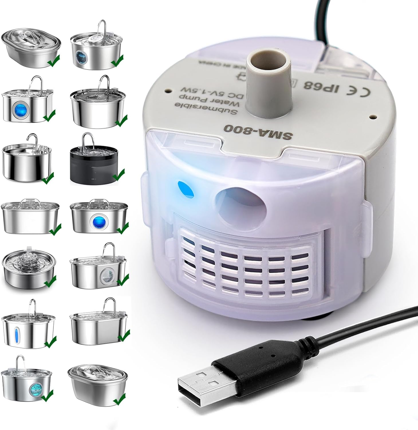 Cat Water Fountain Pump,Cat Fountain Pump Replacement SMA-800 Submersible Motor, Pet Water Fountain Pump for Stainless Steel Pet Water Dispenser image number 5