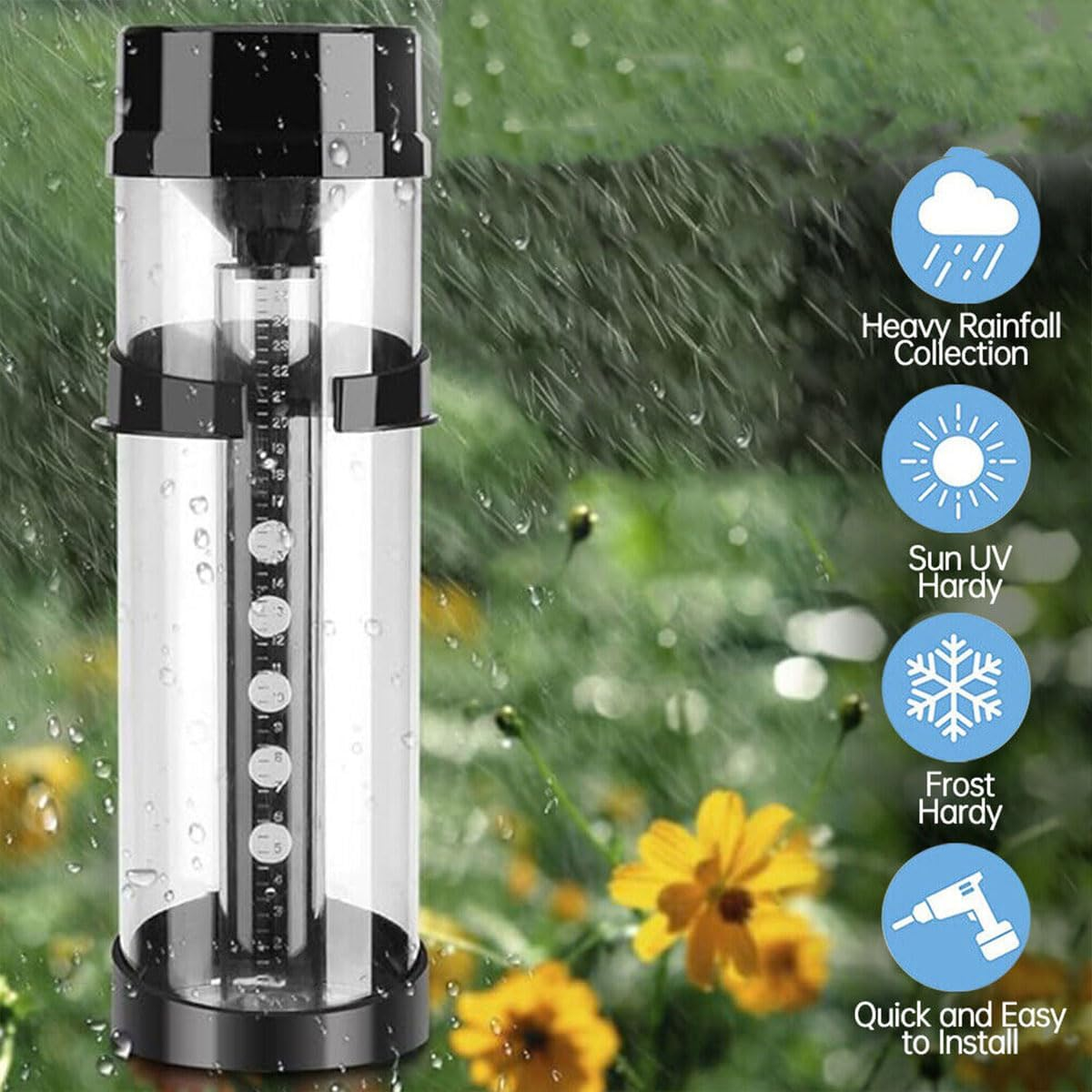 AIMALL Outdoor Rain Gauge Automatic Measuring Collector for Weather Monitoring &ndash; 10-Inch Capacity with Clear Graduations image number 2
