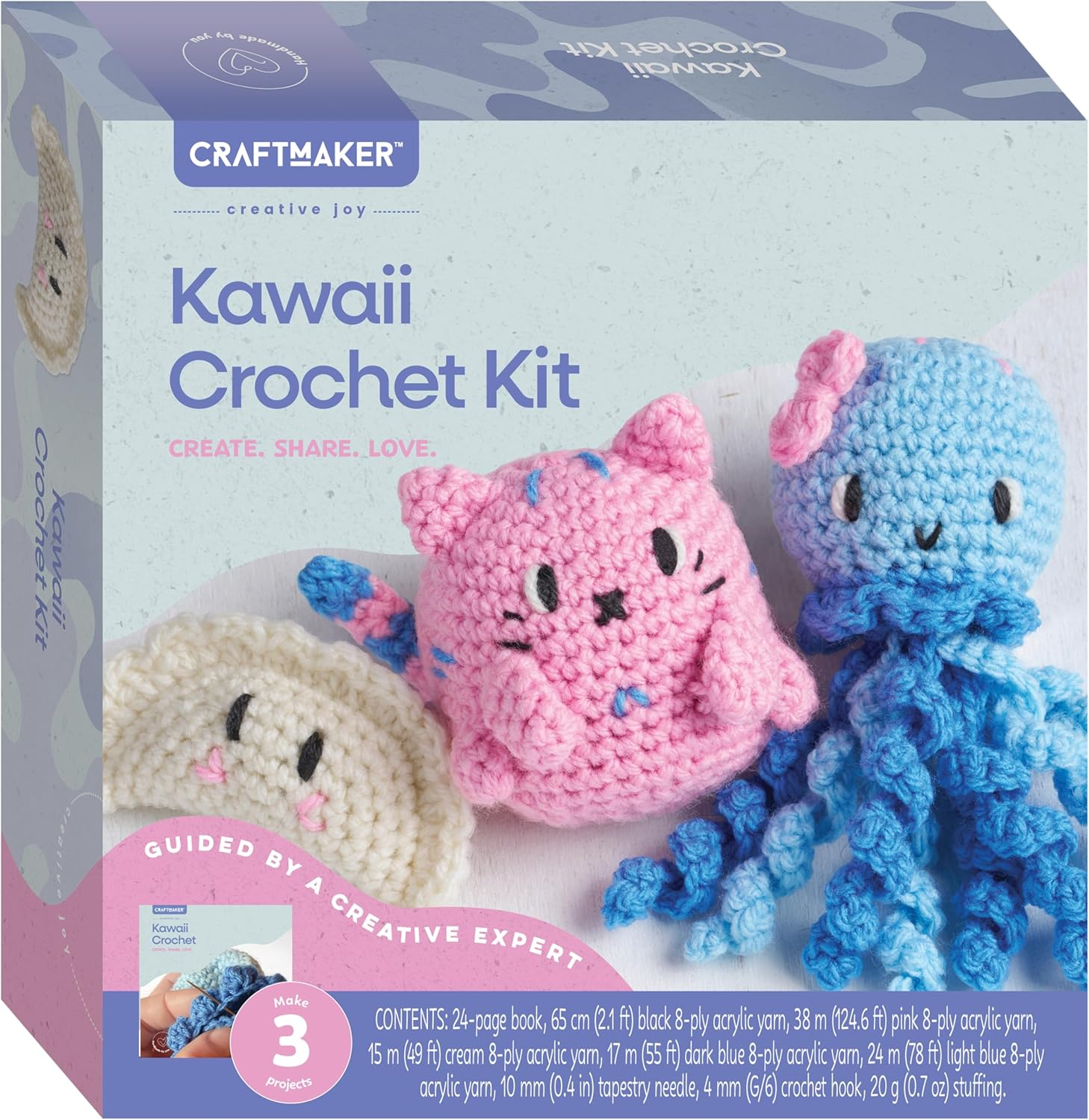 Craft Maker Kawaii Crochet Kit &ndash; DIY Crochet Projects for Beginners &ndash; Create Cute & Colorful Kawaii Characters &ndash; Includes Yarn, Hooks & Instructions