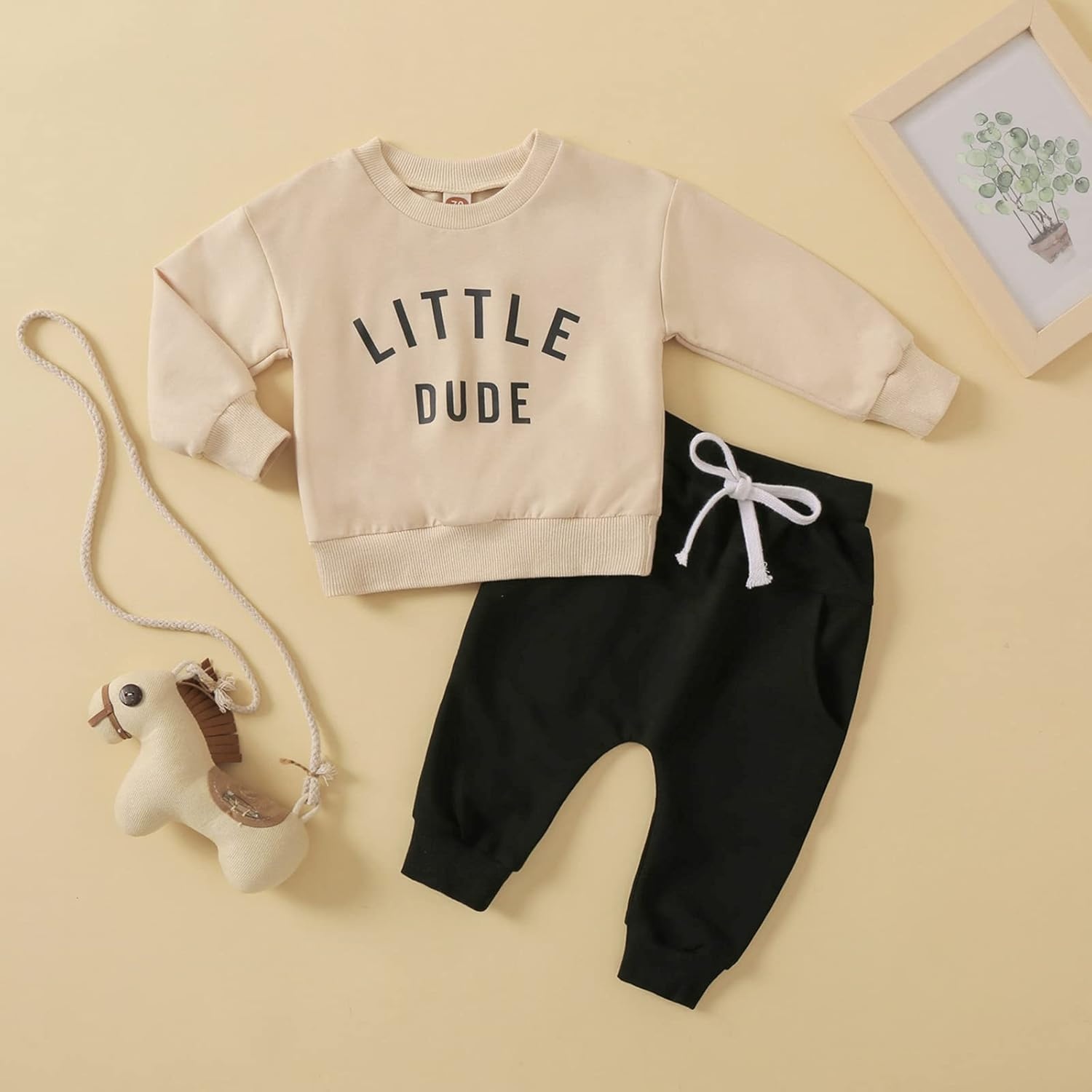 Newborn Baby Boy Fall Clothes Long Sleeve round Neck Letter Print Sweatshirt Top Long Pants Cute Toddler Winter Outfits