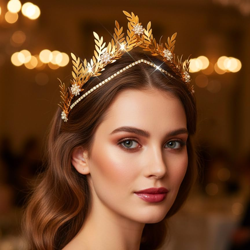 Fashband Leaf Headband Gold Rhinestone Headpiece Flower Hair Accessories for Women image number 1