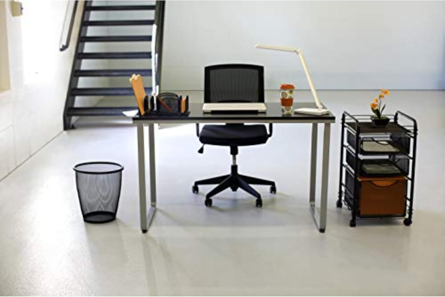 Safco Products Onyx Mesh 1 File Drawer and 2 Small Drawers Rolling File Cart 5213BL, Black Powder Coat Finish, Durable Steel Mesh Construction, Swivel Wheels for Mobility image number 3