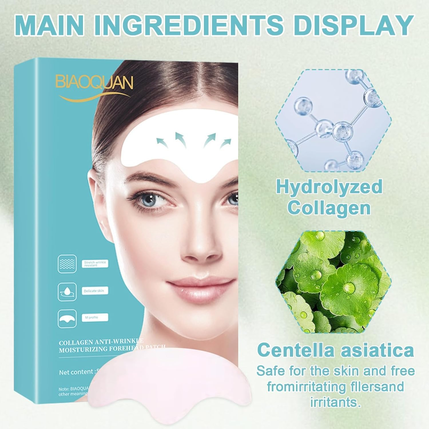 Forehead Wrinkles Patches 10 Pcs, Face Tape for Forehead Lines Reducer, with Aloe, Collagen, Vitamin E, anti Wrinkle Patch for Fine Lines image number 3