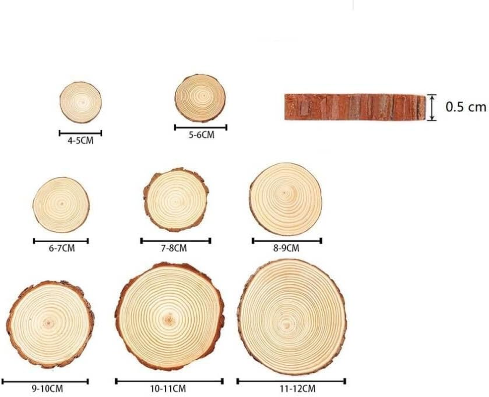 HIGHROCK Unfinished Natural Wood Slices Wood Coaster Pieces Craft Wood Kit Predrilled with Hole Wooden Circles Great for Arts and Crafts Ornaments DIY Crafts with Bark Rustic Wedding (4CM~5CM) image number 5