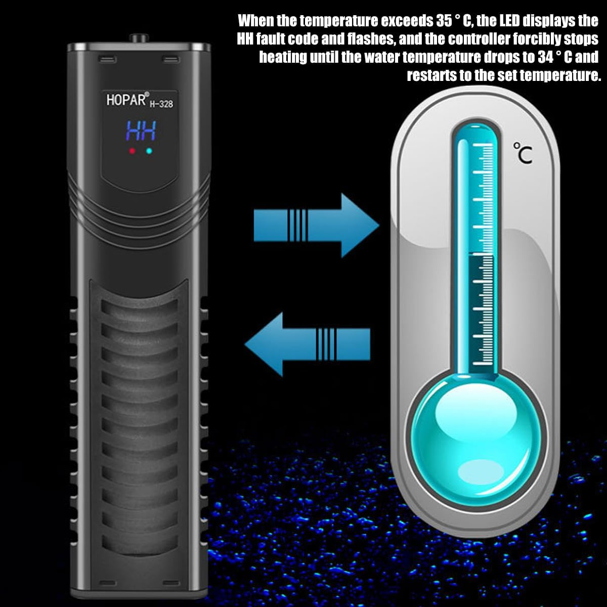 AIMALL Haiba PTC Intelligent Fish Tank Heater - Constant Temperature Heating Rod with Off-Water Power Cut, 500W 800W 1000W, External Temperature Control for Aquarium Safety image number 3