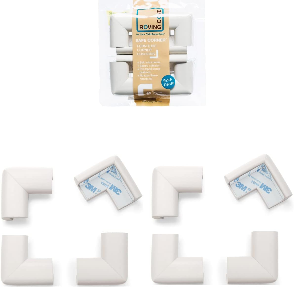 Roving Cove Heftyfit Corner Protector for Baby (16 Large Corners), Heavy-Duty Soft Rubber Foam Furniture Corner Bumper Guards, 3M Adhesive Pre-Taped, Coffee Brown - Large 16 Count (Pack Of 1), Oyster White