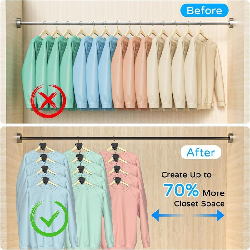 LYSAIMG 36 Pcs Clothes Hanger Connector Hooks,Space Saving Triangles Clothes Hanger Connector Hooks,Hanger Extender Clips,Heavy Duty Cascade Hangers,For Closet Organization(Black) image number 6