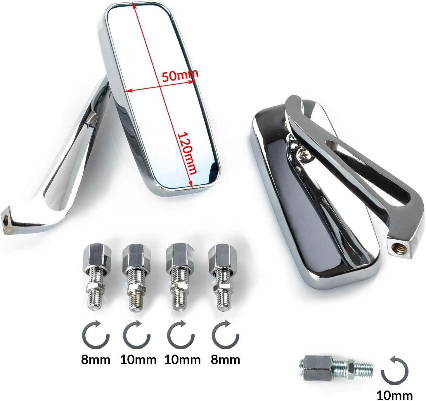 Pair of Mirrors Rearview Mirror Motorcycle Naked Custom Metal Chrome DX + SX image number 2