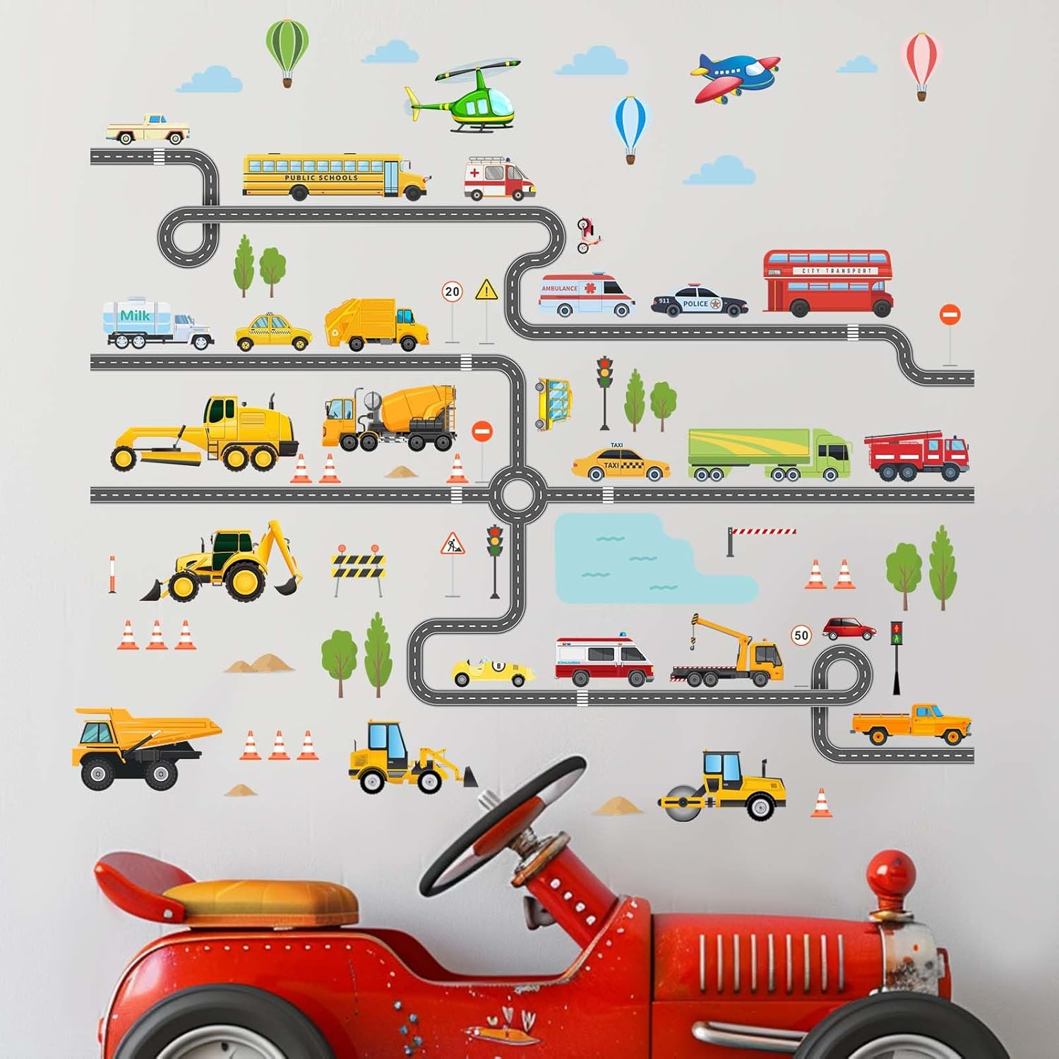 Large Construction Vehicles Car Wall Stickers - Trucks Excavator Tractor Wall Decals - Kids Boys Bedroom Playroom Daycare Wall Decor image number 2