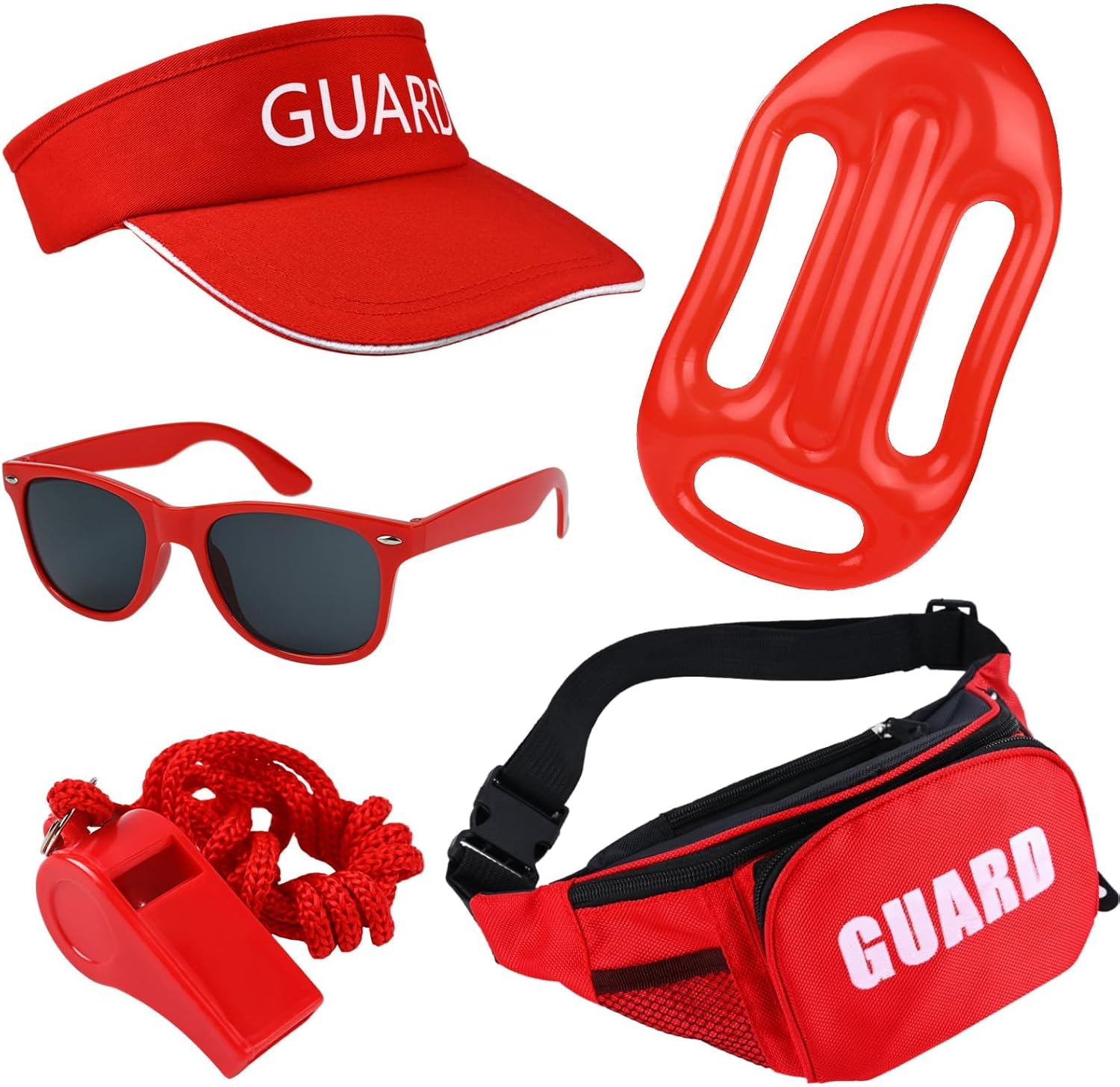 Slowton Lifeguard Costume - 5PCS Life Guard Accessories Kit with Guard Hat Glasses Waist Pack Whistle Inflatable Float Prop for Men Women Beachside Vacation Dress up Halloween Cosplay Party image number 3
