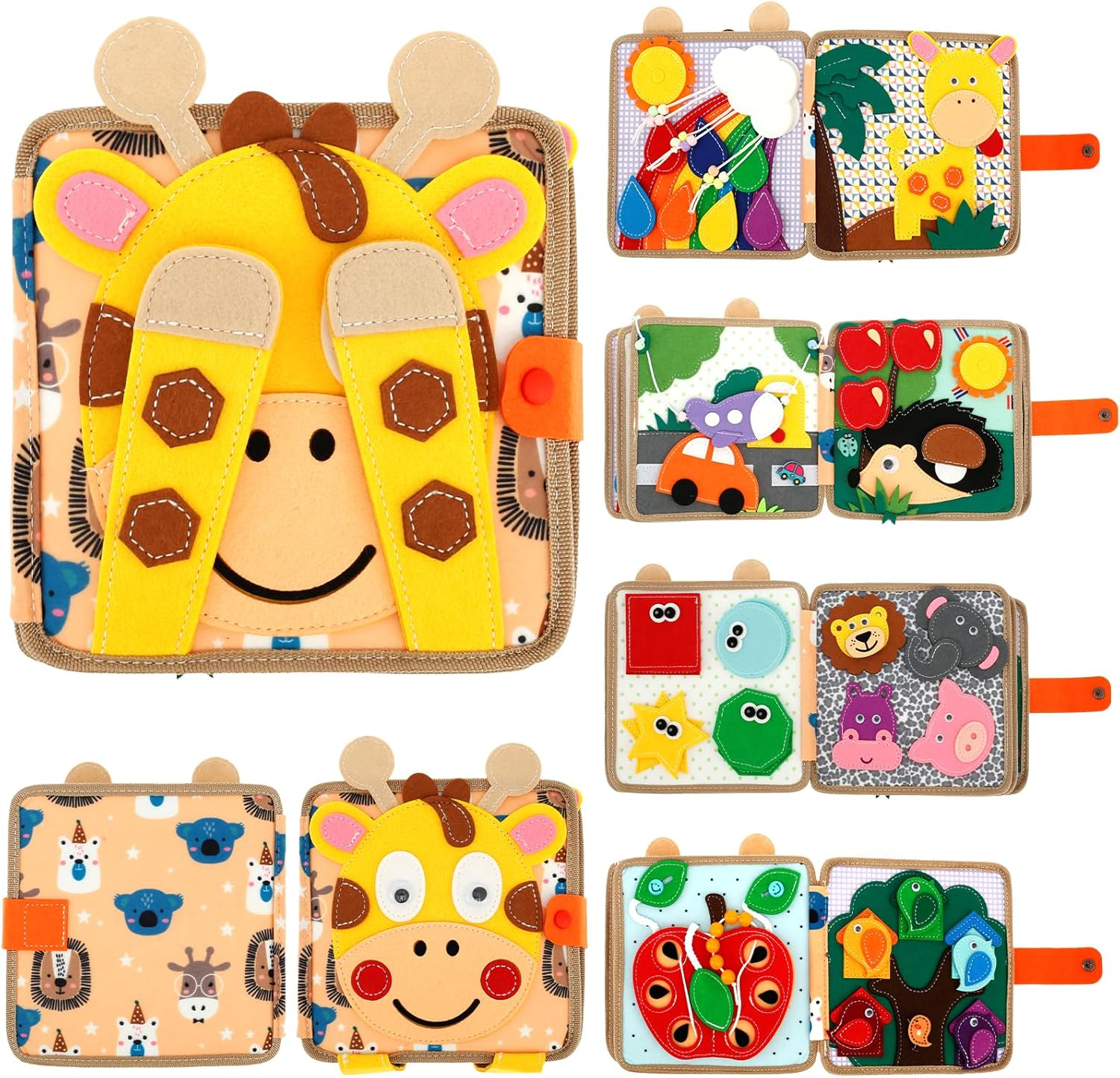 Quiet Book for Toddlers 1-3, Quiet Activity Book, Montessori Busy Board for Boy Girl, Educational Sensory Learning Toys, Animals Sensory Books, Felt Book Toddler Travel Toys image number 4