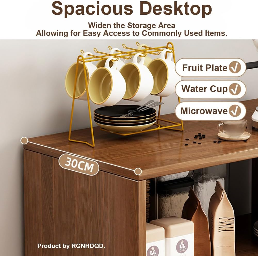 Sideboards End Side Tables Buffet Cabinet - Cupboard with 2 Open Compartments & Doors, Multi-Functional Coffee Bar Console Table for Dining Living Room, Kitchen - Durable Solid Wood Design image number 4