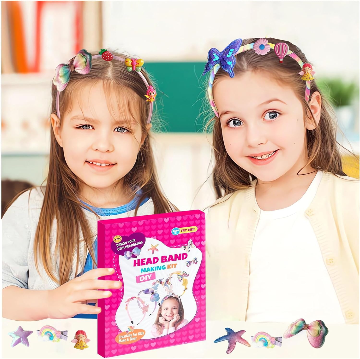 YELINTIAN Headband Making Kit for Girls, DIY Headbands for Crafts, Make Your Own Fashion Headbands for Kids, Hair Accessories for Girls 8-12 Little Children'S Art & Craft Gifts(55Pcs) image number 2