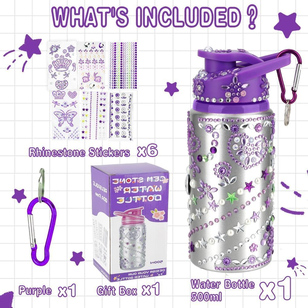 Kids Gift Girls Decorate Your Own Water Bottle for Girls Arts and Crafts for Kids Ages 8-12 Toys for Girls 8-10 Year Old Girl Gem Stickers Kit Ideas Birthday Gift image number 2