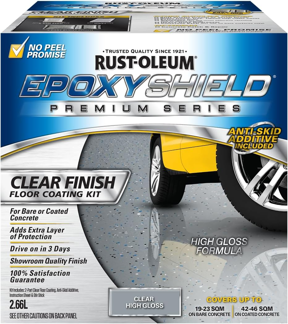 Rust-Oleum Epoxyshield Garage Floor Kit Grey 3.55L - Water-Based Epoxy, for Garage & Concrete Floors, Drive-On in 3 Days, with Showroom-Quality Gloss Finish, Resistant to Gasoline, Oil, and Wear