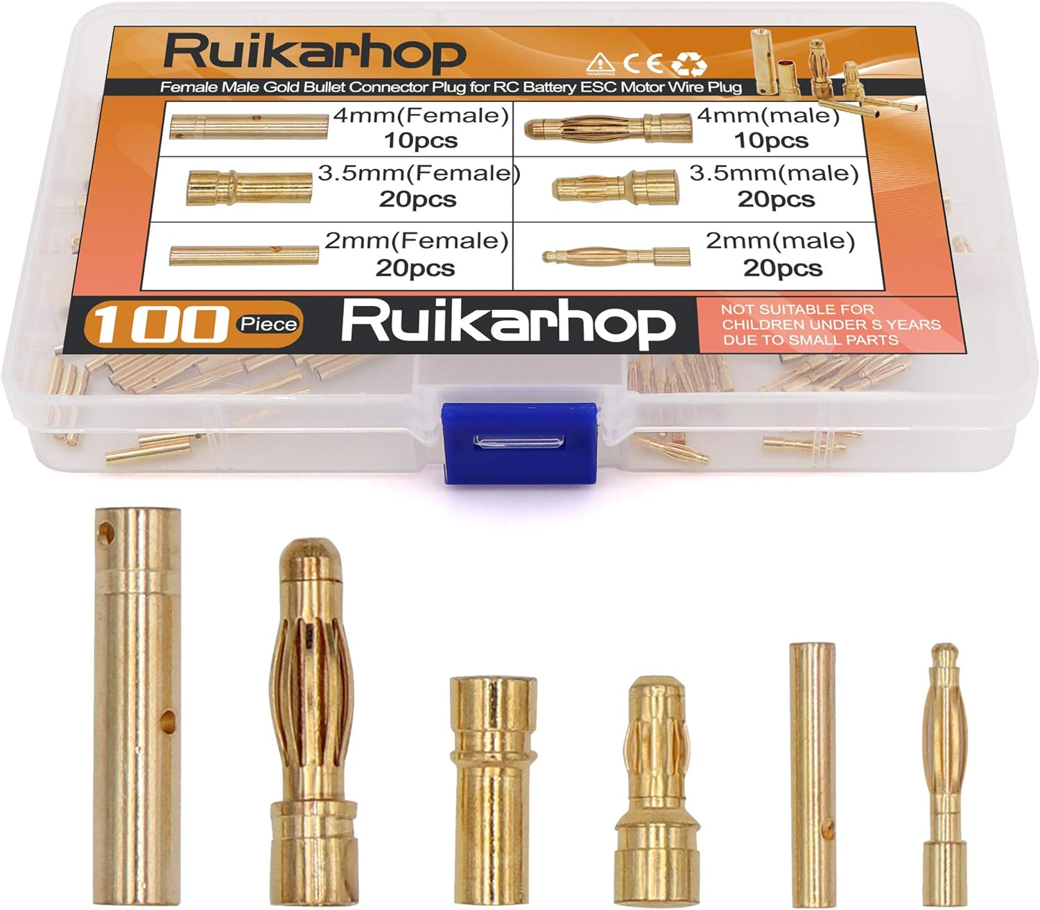 100 PCS 2Mm 3.5Mm 4Mm Female Male Gold Bullet Connector Plug for RC Battery ESC Motor Wire Plug image number 1