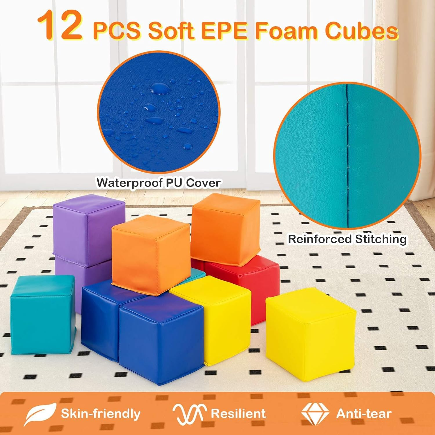 Costway 12 PCS Foam Building Blocks, 14 X 14 X 14 Cm Colorful Climbing Foam Soft Cubes for Kids, Stacking Block Set Throwing Toys for Toddlers image number 1