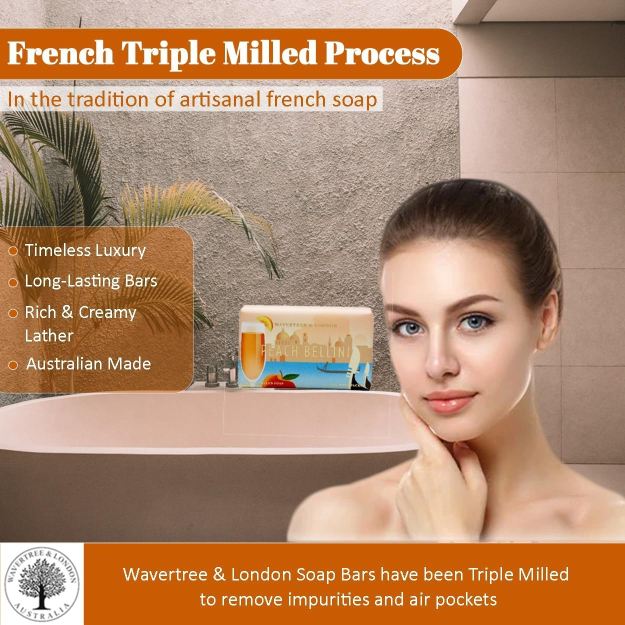 Wavertree and London Peach Bellini Soap Bar 200 G image number 1