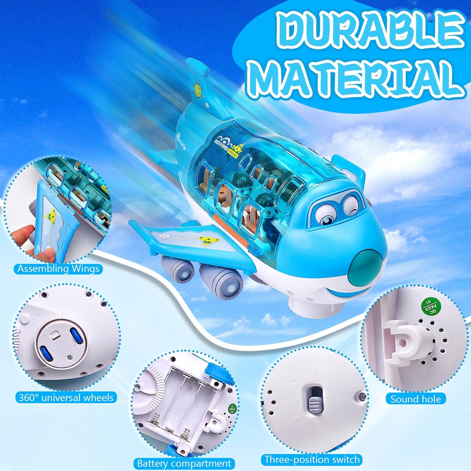 Electronic Plane Toy with Flashing Lights Music, Crawling Toy, 360&deg; Rotating Electric Aeroplane Toy, Children'S Toy from 1-3 Years (Blue) image number 1