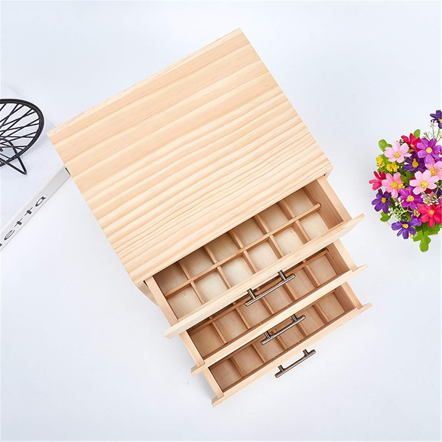 Pure Vie Wooden Essential Oil Storage Box Home Fragrance Carrier Case, Holds 90 Bottle (Fits 5-15Ml) - Aromatherapy Organizer Makeup Nail Polish Perfume Container - Keep Your Oil Safe & Space Saver image number 2