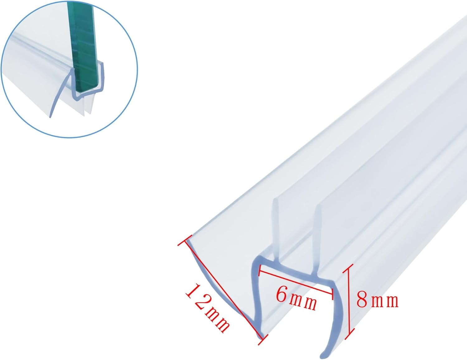 Transparent PVC Shower Door Bottom Seal 70Cm/27.55 Inches Easy Install Water Barrier for 6Mm 8Mm 10Mm 12Mm Glass (6Mm) image number 3