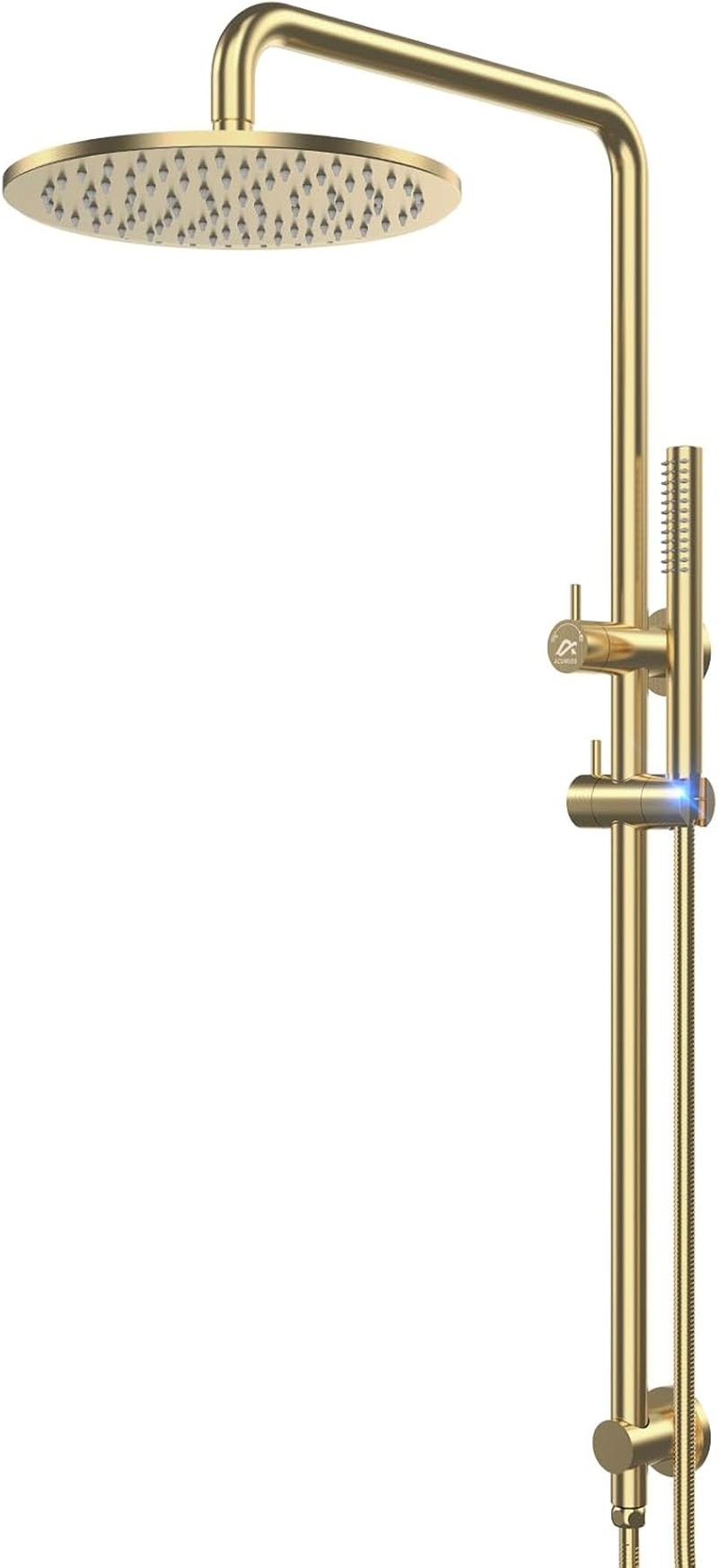 Acumios Luxury 10" Rain Shower Head System, Dual Rail Set with Stainless Steel Handheld, 255Mm/8Mm Square Overhead Brass Shower for Modern Bathrooms(Brushedgold)