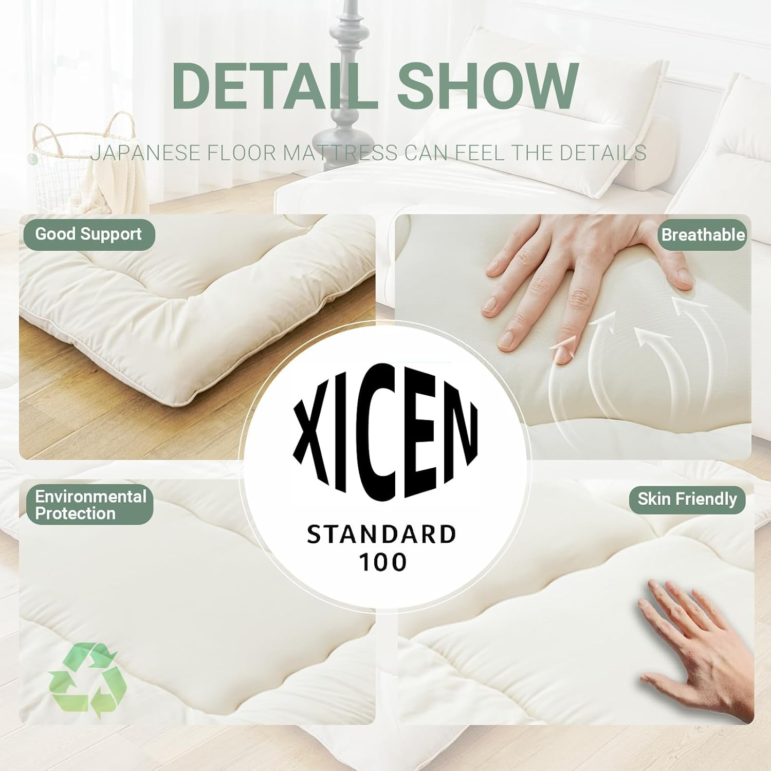 Futon Mattress, Japanese Floor Mat with Portable Storage Bag, Roll up Thick Tatami Mattress, Folding Sleeping Pad, Floor Lounger Guest Bed for Camping Couch - Black-Twin image number 6