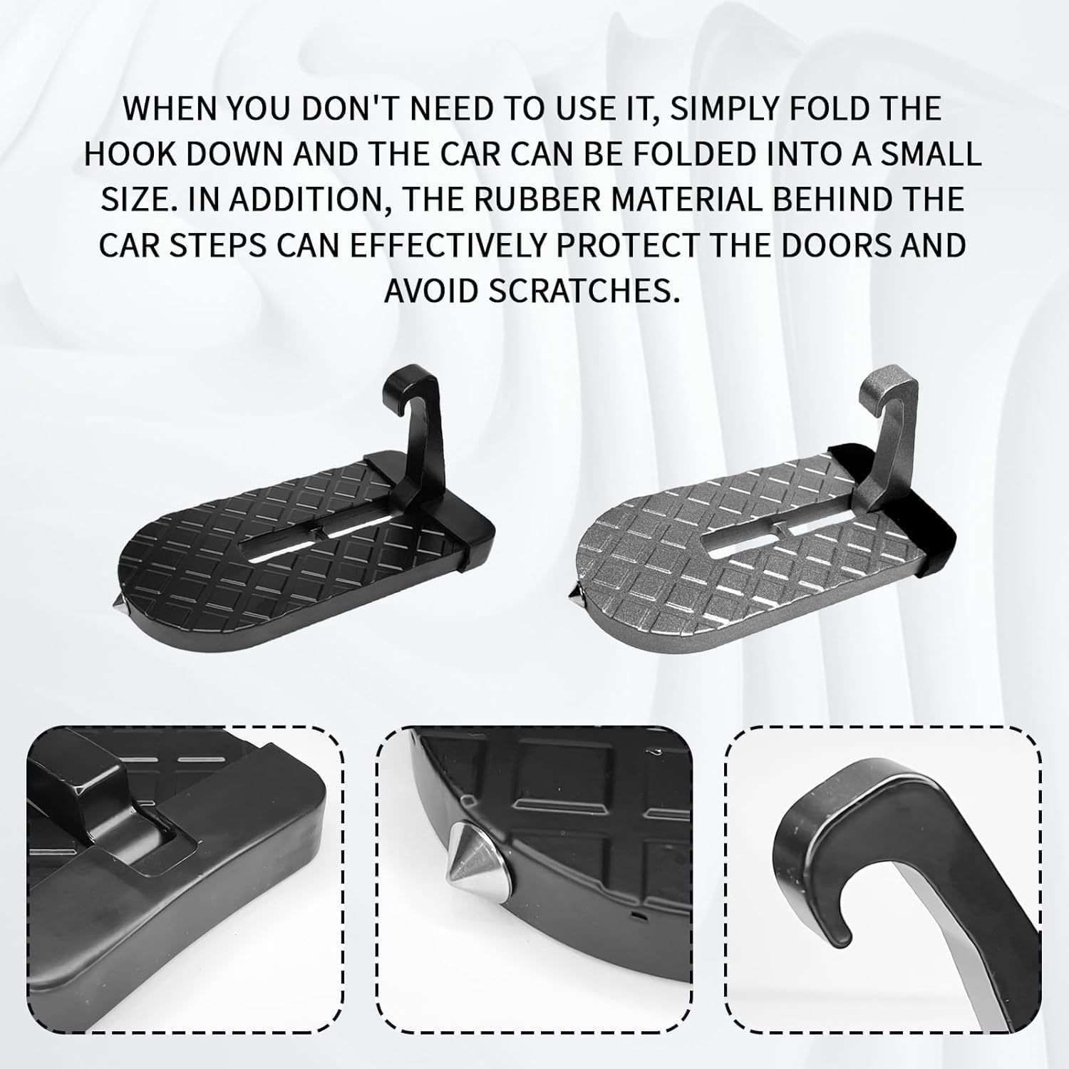 Car Door Step Folding Ladder &ndash; Heavy Duty 500Lbs Foot Peg for Roof Access | Universal Fit SUV, Jeep, 4WD & Family Cars | Non-Slip U-Shaped Pedal (Black) image number 2