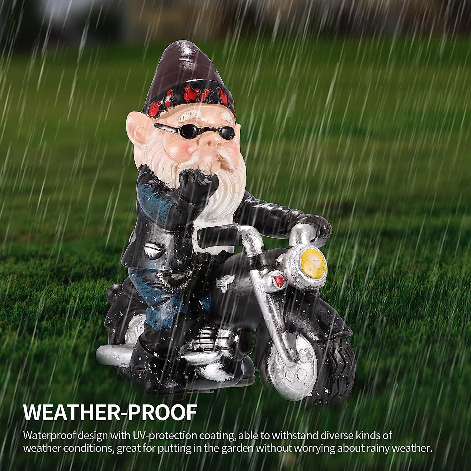 Garden Statues Outdoor, ALLOMN Dwarf Ornament Decorative, Gnome Figurine Resin Garden Statue Waterproof Art Ornament Funny Interesting Garden Decor Sculpture Dwarf Ride Motorbike for Garden Patio Lawn image number 5