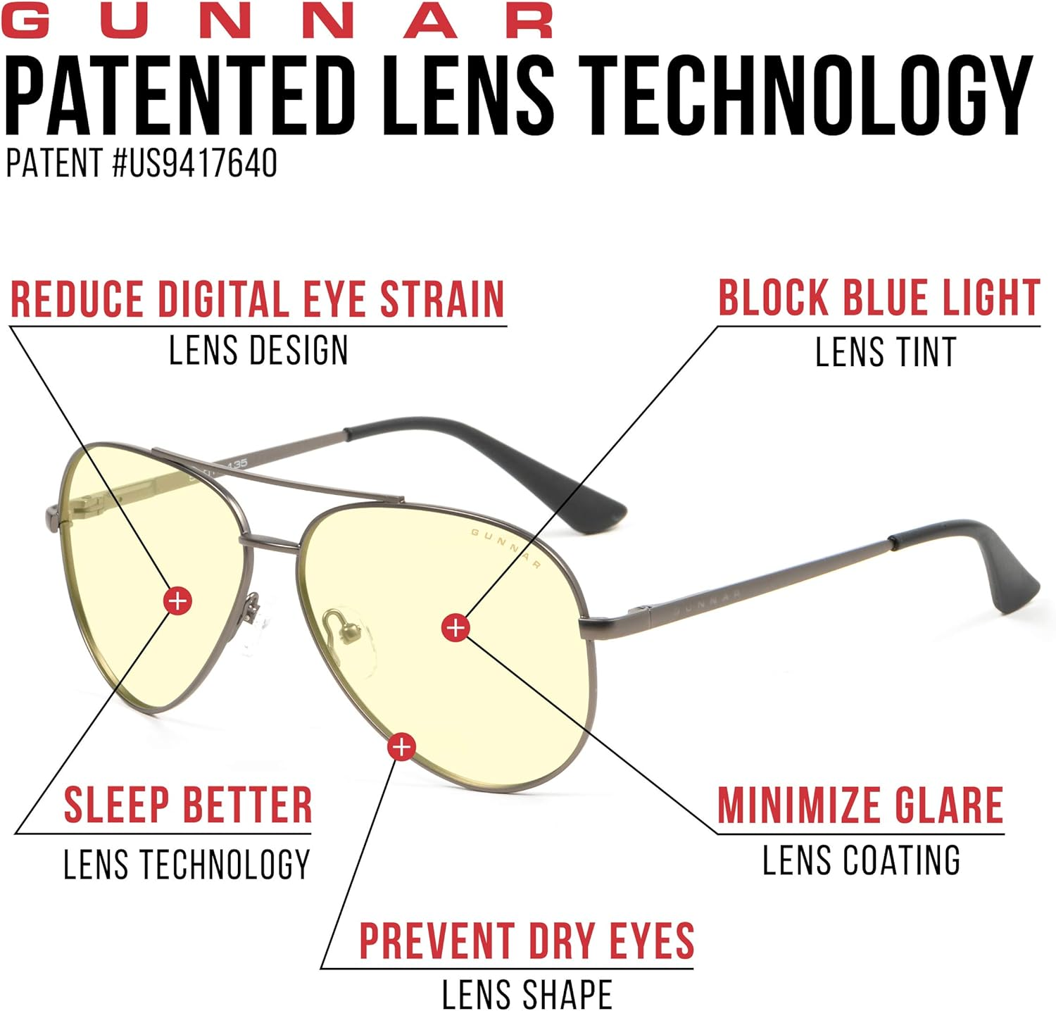 Gaming Glasses Blue Light Blocking Glasses Maverick/Gunmetal by Gunnar 65% Blue Light Protection, Gunmetal, Fit : Medium - Clear Lens image number 7