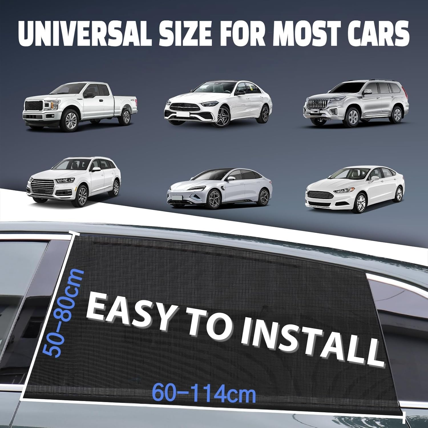 Car Window Shades, 2 Pack Car Side Window Sun Shades, UV Protection Breathable Spandex Baby Window Covers, Universal Fit Most (99%) of Cars, Protect Privacy for Family image number 3