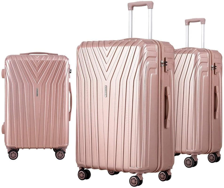 Wanderlite Luggage Set 3Pcs Pink Suitcase Hand Luggages Travel Hard Case Hardside Shell, Lightweight Trolley Carry on Bag Rolling, Small Medium and Large TSA Lock