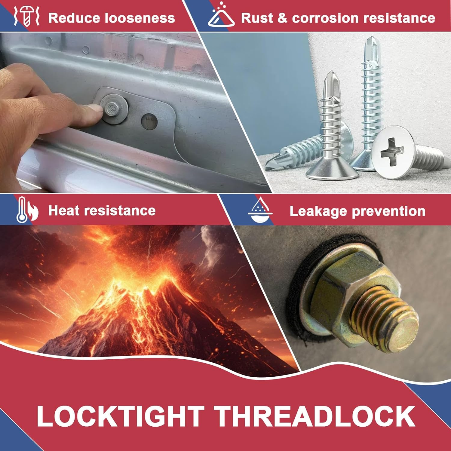 Thread Lock Medium and High Strength Lock, 10Ml X 2 Locktight Threadlock, Threadlocker Fasteners and Screws from Loosening Due to Prolonged Vibration, Stable and Anti-Rust image number 5