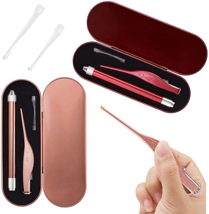 Ear Pick, 2PCS Stainless Steel Illuminated Earwax Removal Kit with Storage Box, High Safety LED Lighted Ear Wax Cleaner Tweezers for Kids (Rose Gold) - Rose Gold image number 6