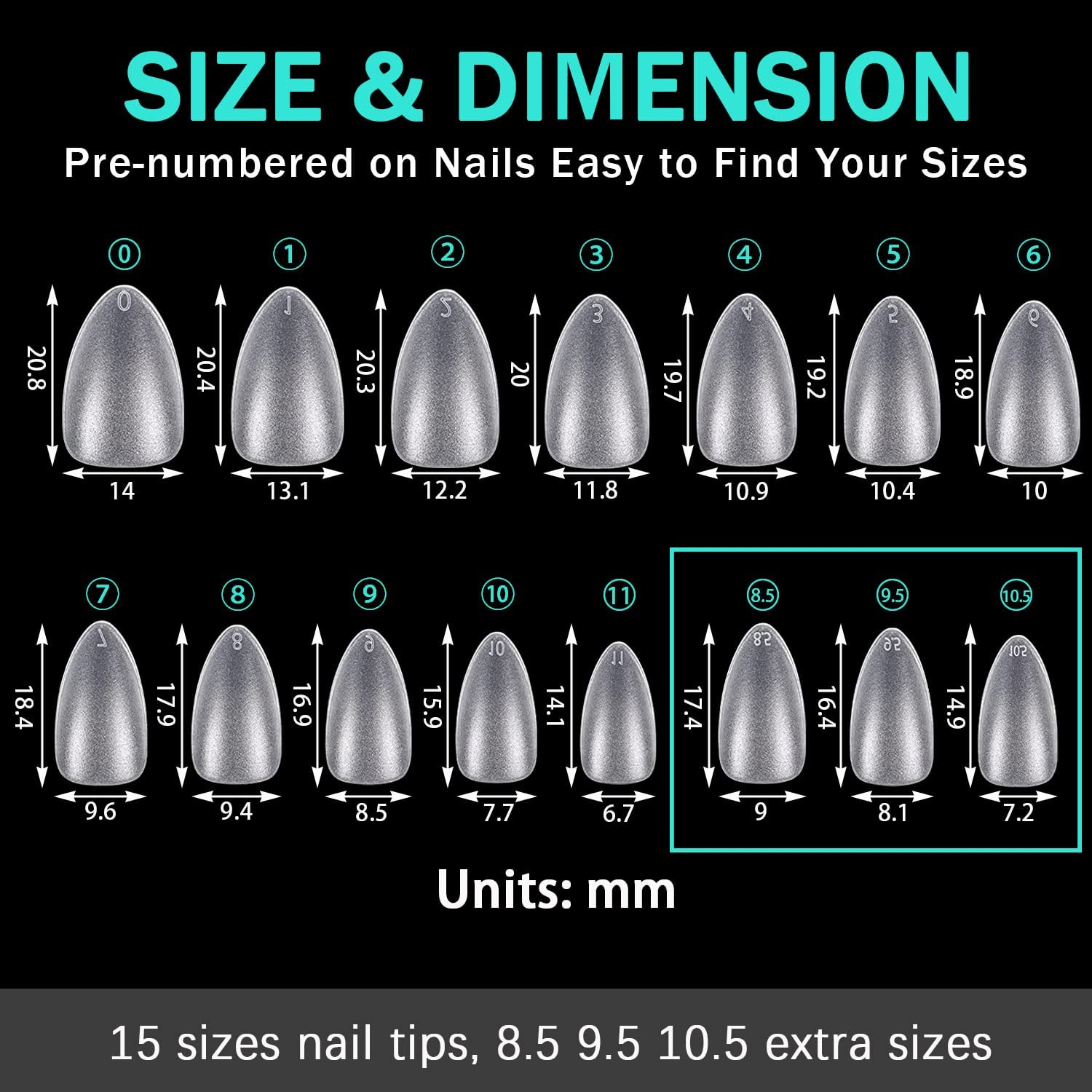 Tonjin 240 PCS Short Almond Matte Frosted Soft Gel Full Cover Nail Tips, 15 Sizes, No Trace, Easy to Apply, DIY Home Salon - Medium Almond 240Pcs image number 3